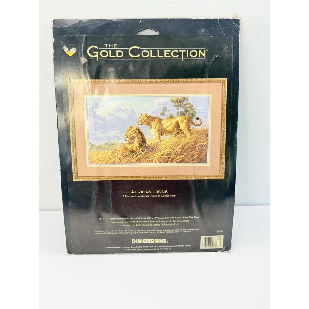 Dimensions Gold Collection African Lions 3866 Counted Cross Stitch 18" X 10 1998